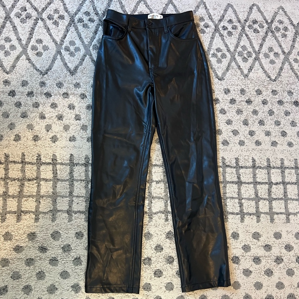 Abercrombie and Fitch the 90s straight ultra high rise black leather pants